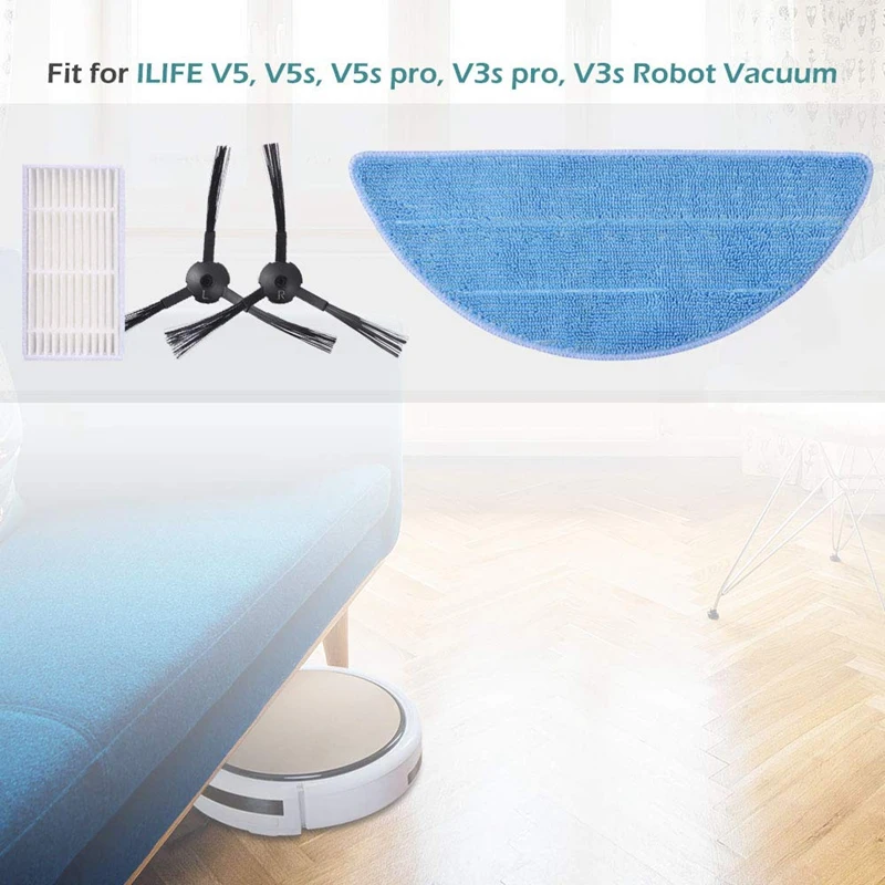 Розничная Замена части для Ilife V3 V3S V5 V5S Pro робот вакуумные аксессуары(8 боковая щетка+ 6 фильтр+ 6 Швабра Pad