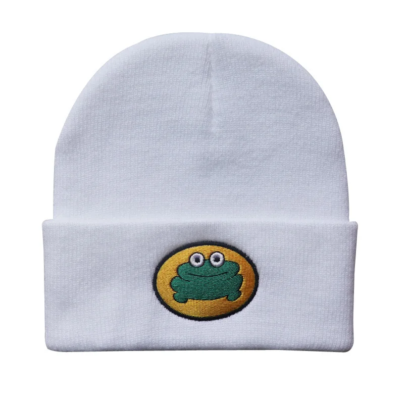 Parappa the Rapper Beanie Embroidery Winter Hat Cotton Frog Knitted Hat Skullies Beanies Hat Hip Hop Knit Cap Casual skullies men