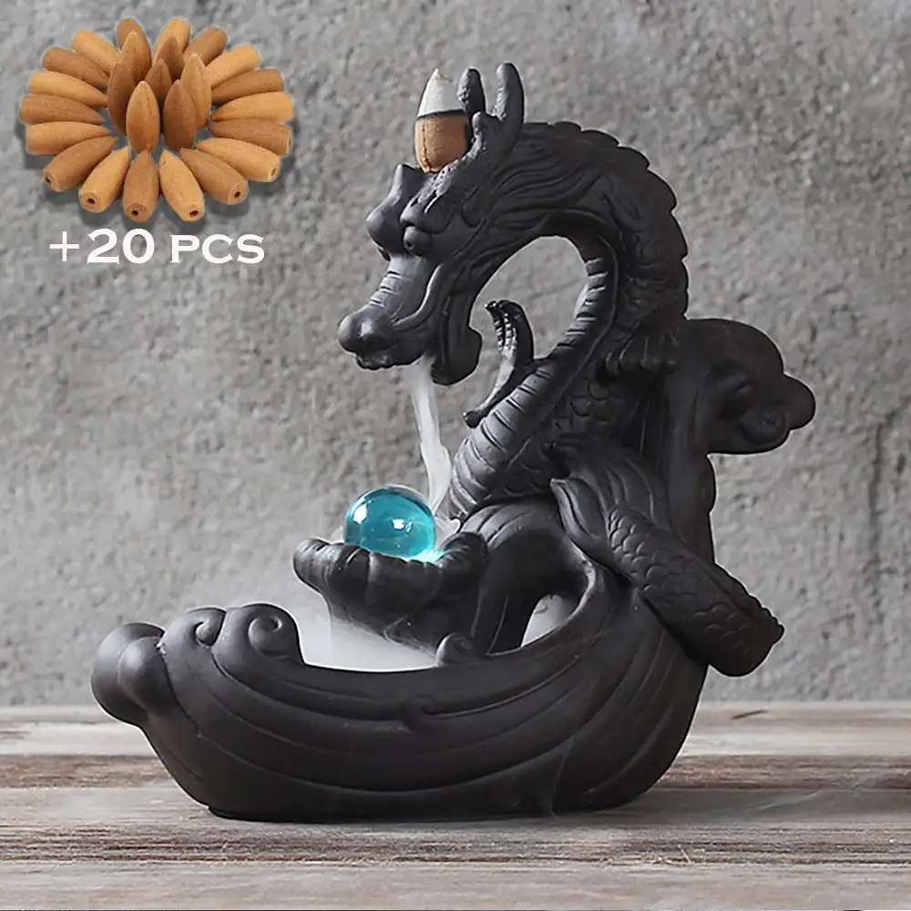 CeramicBackflowIncenseBurnerDragonIncenseConesHolderCenserWith