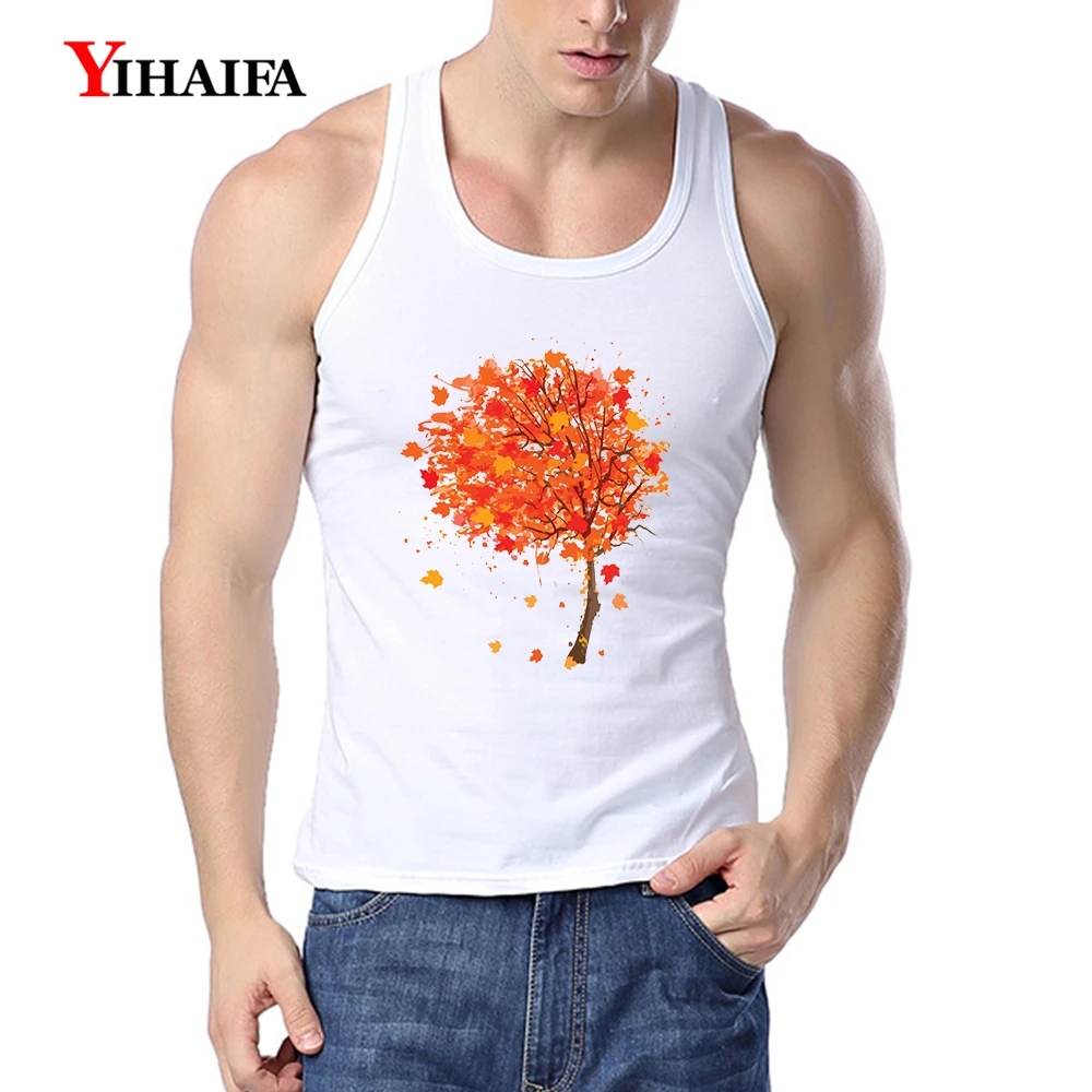

YIHAIFA Mens Summer Workout Shirts Gym Clothing Tree Graphics Singlet Bodybuilding Fitness Muscle Shirt Men Tank Top