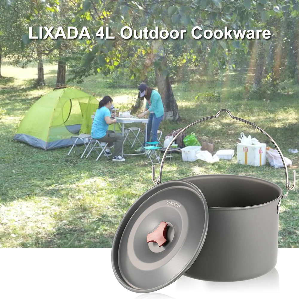 Lixada 4L Outdoor Camping Hiking Backpacking Cookware Cooking Picnic Pot Pan Camping Stove Tool