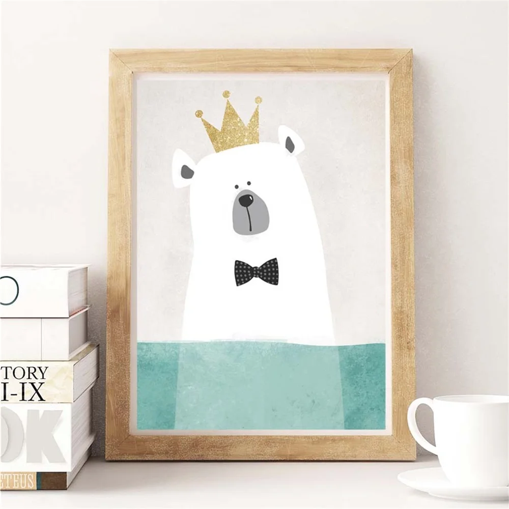 Мультяшное милое животное Безрамное живопись Скандинавское современное