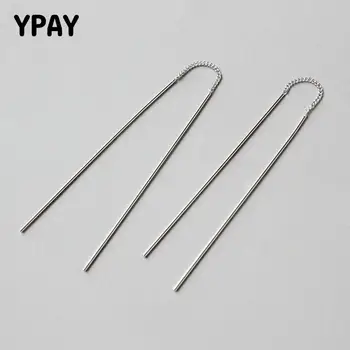 

YPAY 100% Real 925 Sterling Silver Small Long Geometric Earrings Gifts for Women Girls Ear Line Ear Chain Allergy Free YME384
