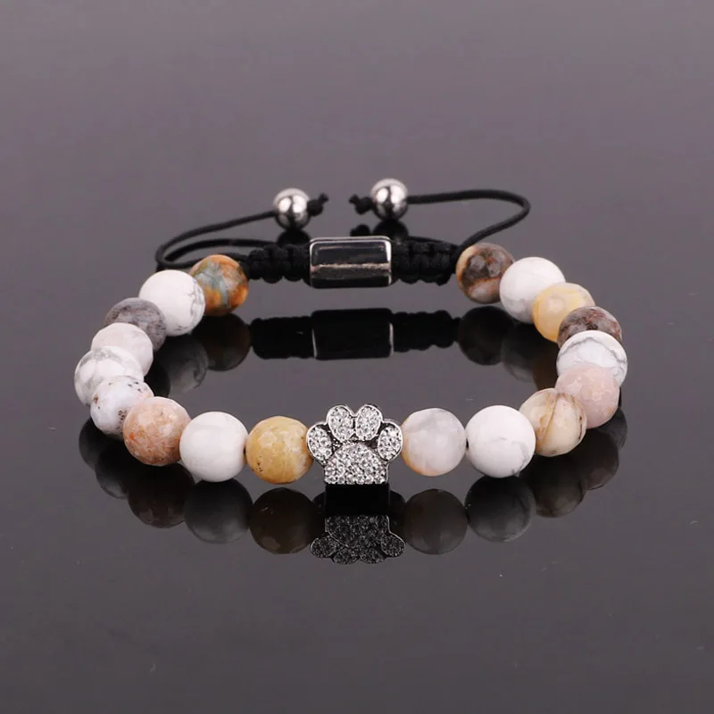 New Design Fashion Cubic Zirconia Paw Charm Natural Stone Beaded Friendship Bracelet Women - Image 4