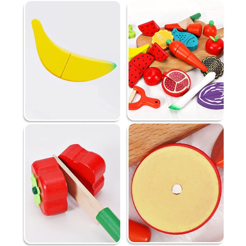 Kids Educational Wooden Kitchen Toys Set Pretend To Play Cutting Fruits Vegetables Cooking Food Simulation Kitchen Toys Children