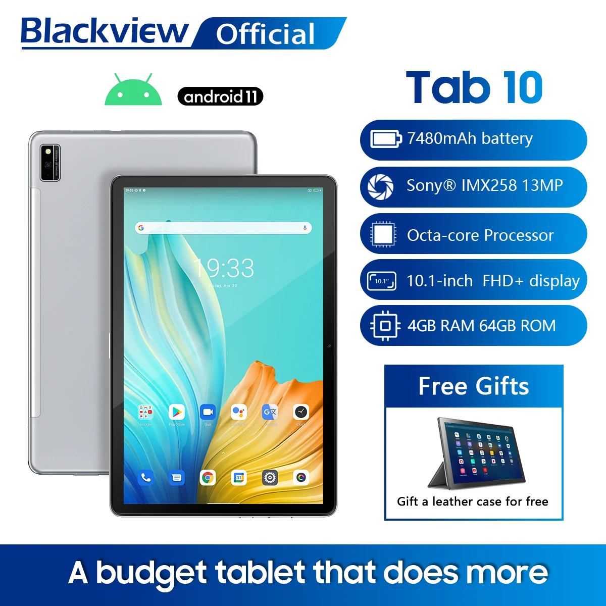 Планшет Blackview TAB 10 Android 11 1 дюйма Восьмиядерный процессор MTK8768 1920x1200 4 Гб ОЗУ 64 ПЗУ 4G