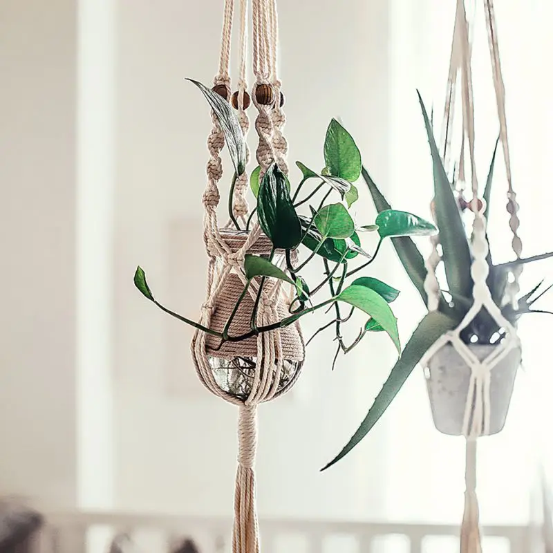 

Handmade Hanging Baske Bohemia Woven Cotton Rope Tassel Hanging Basket Wall Mounted Flower Pot Accessories Indoor Garden Supply