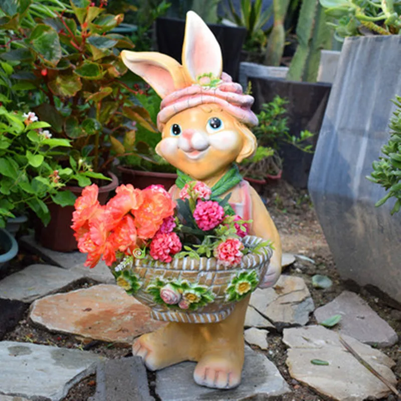Garden Decoration Kate Bunny Flower Pot Cartoon Animal Sculpture Outdoor Garden Kindergarten Villa Garden Decor M2661