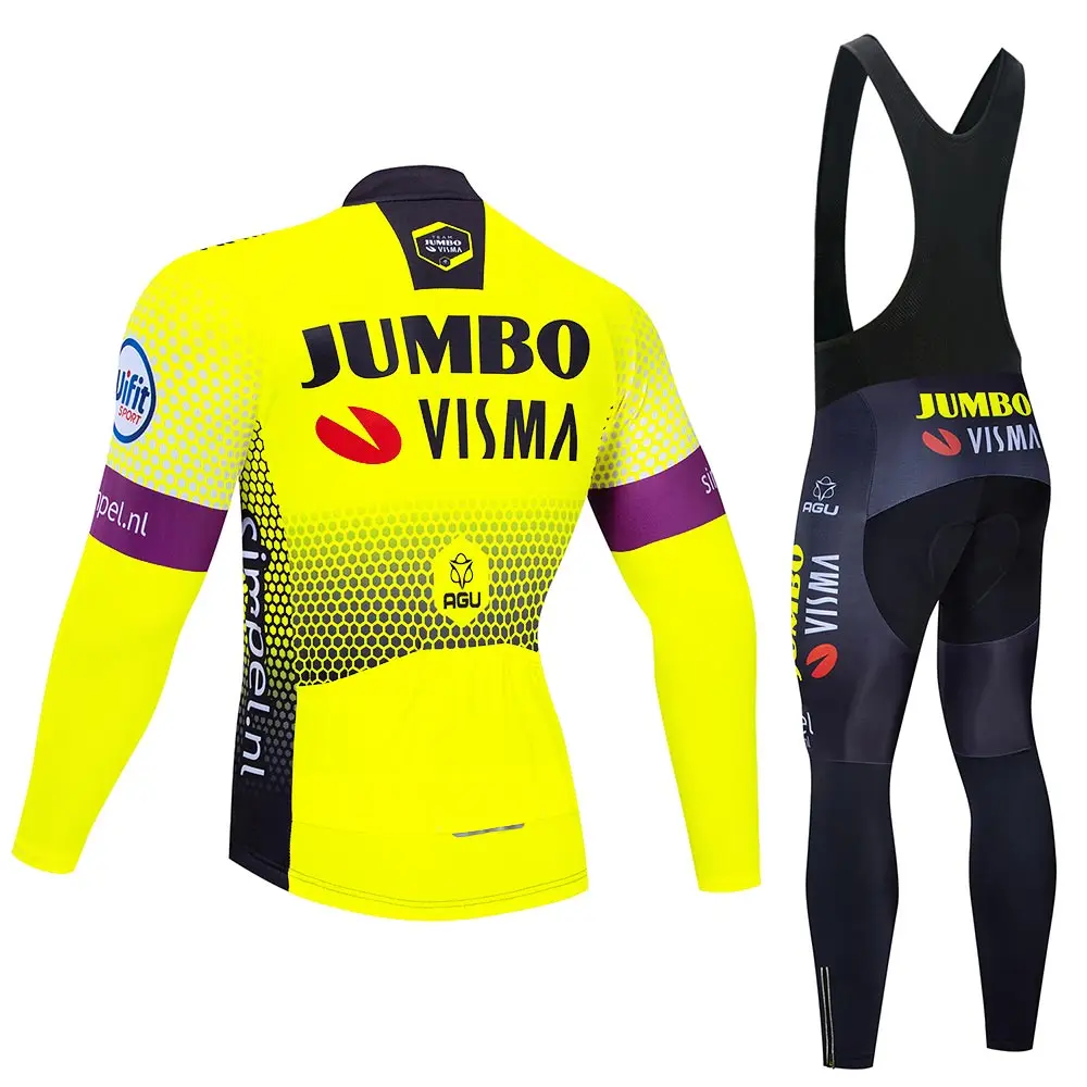 Pro Team Jumbo Велоспорт Джерси 9D Bib набор MTB Форма велосипед одежда мужская зимняя теплая флисовая велосипедная Одежда для велоспорта