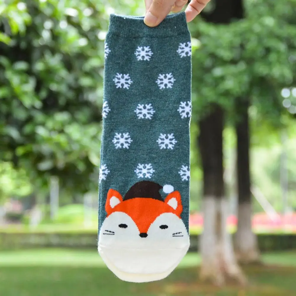 New Design fashion Christmas Santa Socks Women Cotton Short Winter Socks Cartoon Cute Animal Print Socks New Year Gifts носки#50 - Цвет: Зеленый