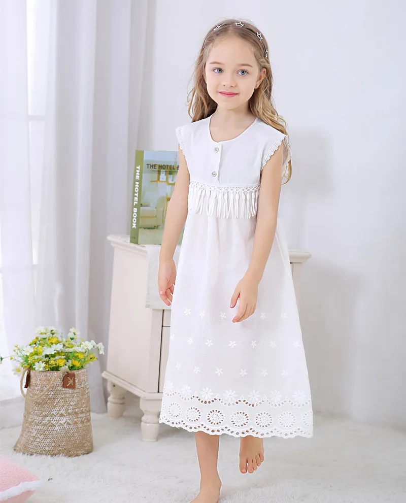 christmas pajama sets Girls Summer Sleeveless Cotton Nightdress Embroidered Children's Dress European  American Princess Nightdress Pajamas Outer Wear nightgowns elegant