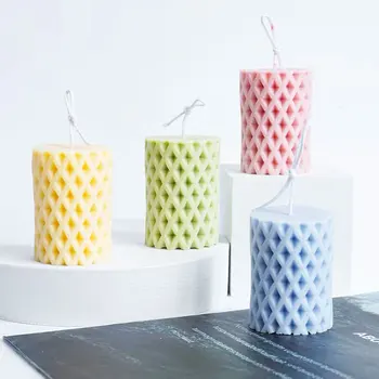 

New Diamond Cylindrical Candle Silicone Mold 5cm Diameter Handmade Candle Wax Mould Simple Style