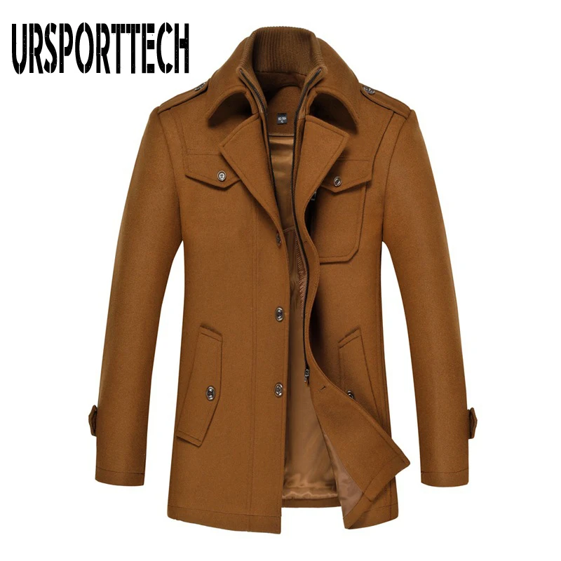 

URSPORTTECH Wool Coat Men Slim Large Size Trench Coat Men Thick Woolen Coat Mens Overcoat Fashion Autumn Winter Men Wool Jackets