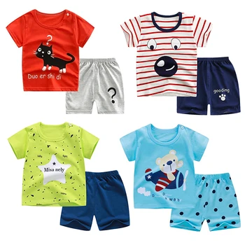 

Unisex 12M-4T Baby's Suits 2pc/set Summer cotton short sleeve cartoon baby girl boy Suit o-neck pullover kids Baby Clothing