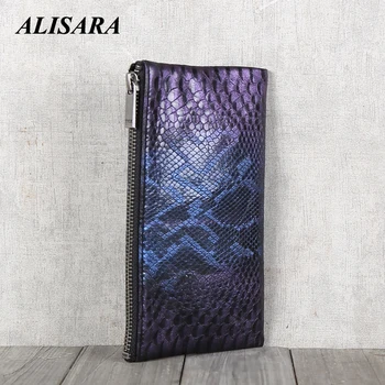 

New Fashion Wallets Male Genuine Leather Women Zipper Long Wallet Casual Phone Purses Serpentine Sheepskin Men Clutch Bag Female