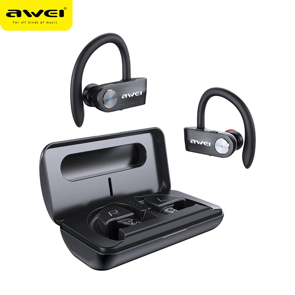 Awei T22 Ear Hook Bluetooth Earphones 1500mAh Charging Case Earbuds Outdoor TWS Headphone for Phone