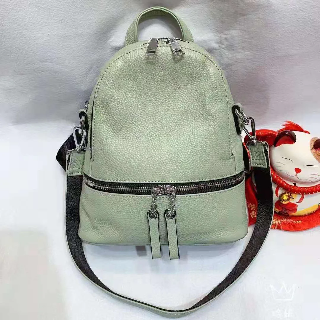 2022 ZENCY Silver Hardware 100% Genuine Cow Leather Lady Women's Backpacks Top Layer Cowhide Summer Backpack Young Girls Bag 