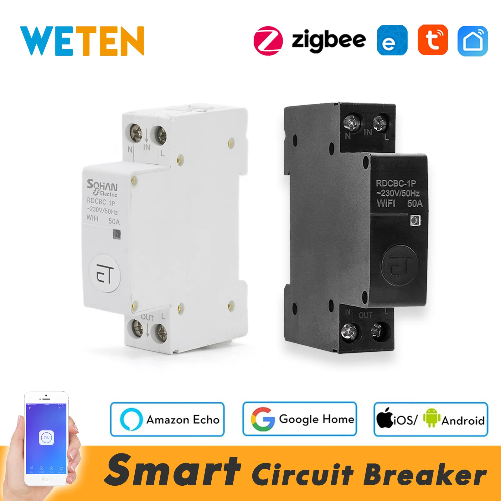 Zigbee / Wifi Circuit Breaker Smart Timer Switch Relay 32A 50A Work with Tuya Zigbee Hub Gateway / eWeLink SONOFF Zigbee Bridge