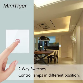 

Minitiger EU Standard Touch Switch 1 Gang 2 Way Control Wall Light Touch Screen Switch, Crystal Glass Panel, 170-240V