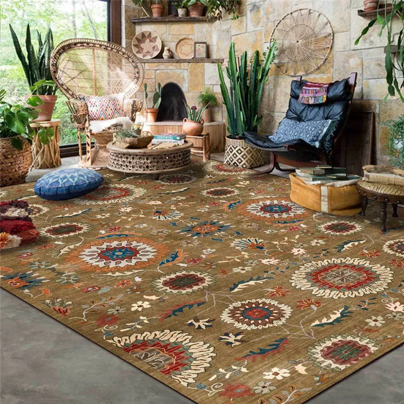 

Exotic Ethnic-Style Rug Circle Flower Red Yellow Black Carpet Living Room Bedroom Bed Blanket Bathroom Kitchen Floor Mat