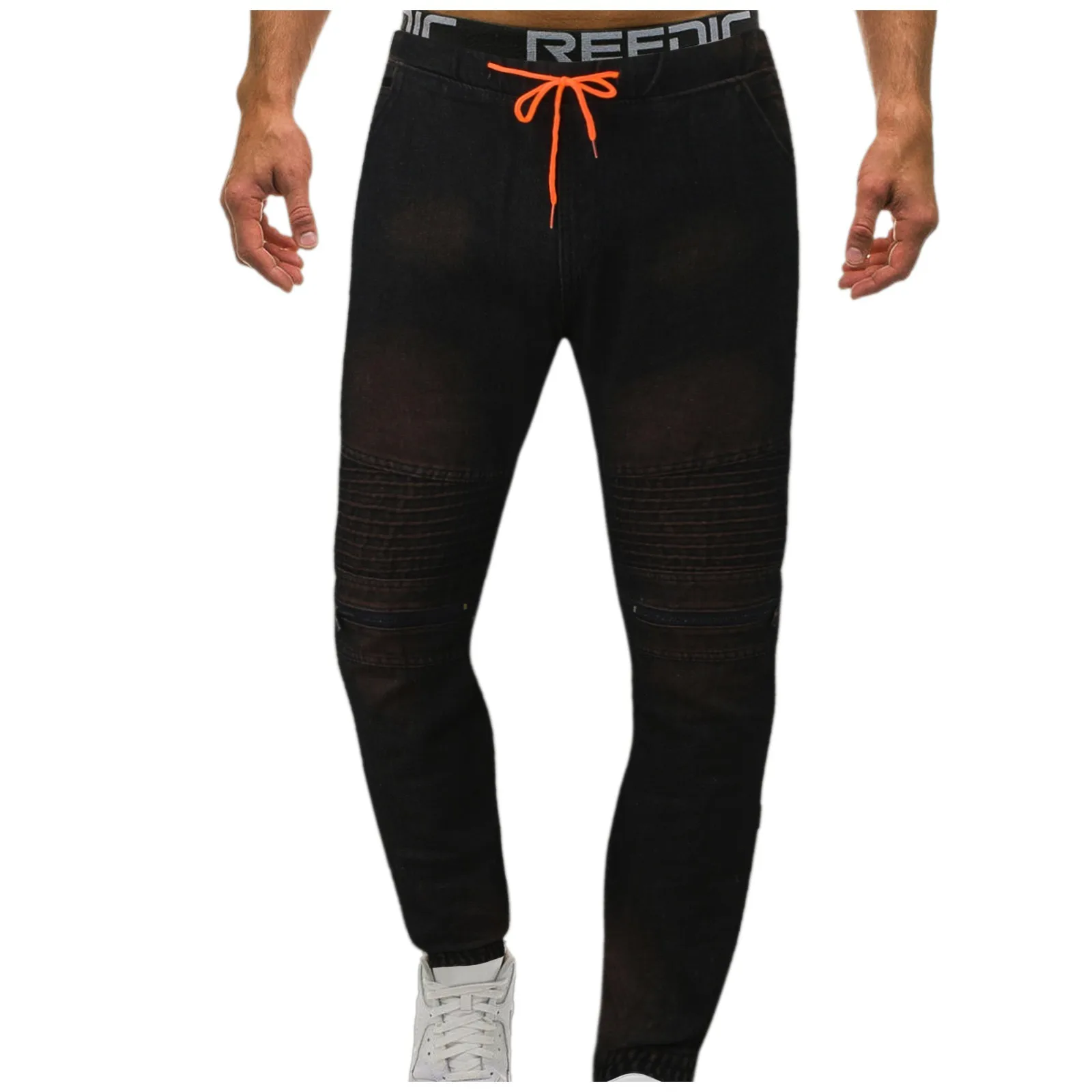 New Men Mid-waist Slim-fit Jeans Men's Casual Drawstring Jeans With Zip Pocket High Quality Daily Simple Jeans Pants Штаны 2021 2