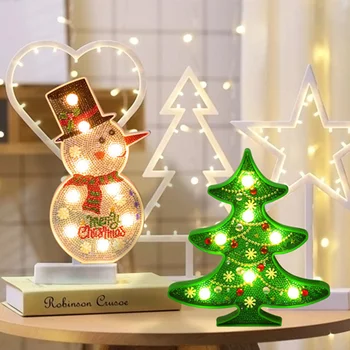

New style Diamond Painting Cartoon Christmas Tree Snowman night light Round Drill bedside decoration Embroidery Carton Crystal