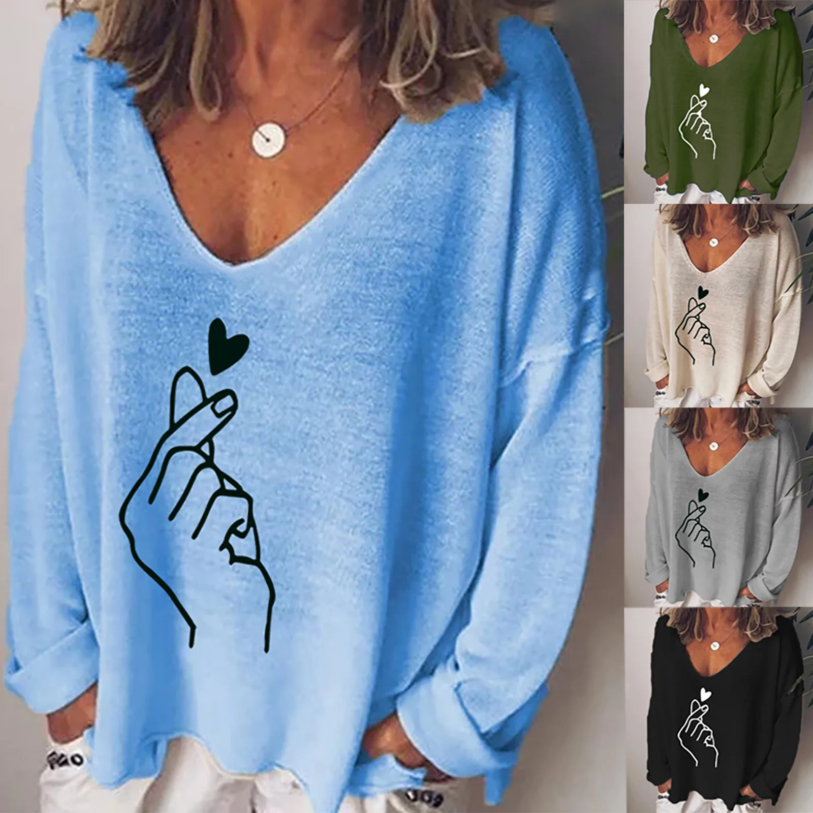 Fashion Blouse 2021 Women Fashion Casual Print V-Neck Loose Long Sleeve  Top Blouse Pullover blouses blusas mujer 1