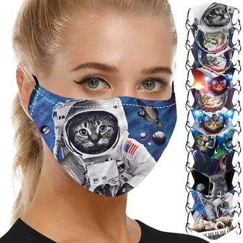 

Space Cat Face Print Kawaii Mouth Masks For Women Men Face Cover Washable Reusable Mouth-muffle Dustproof Anti Fog Masks Masque