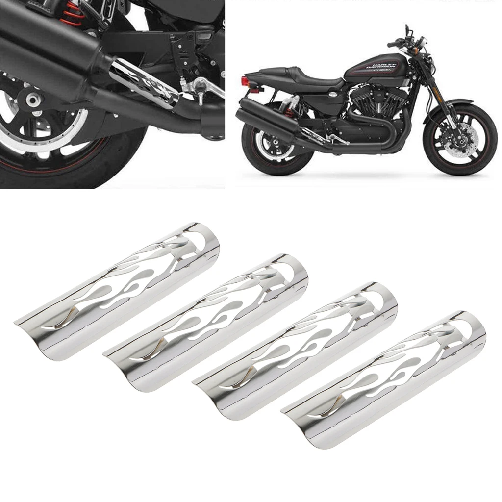 4 Pierced Flame Exhaust Pipe Heat Shield Cover Guard For Harley Cruise White