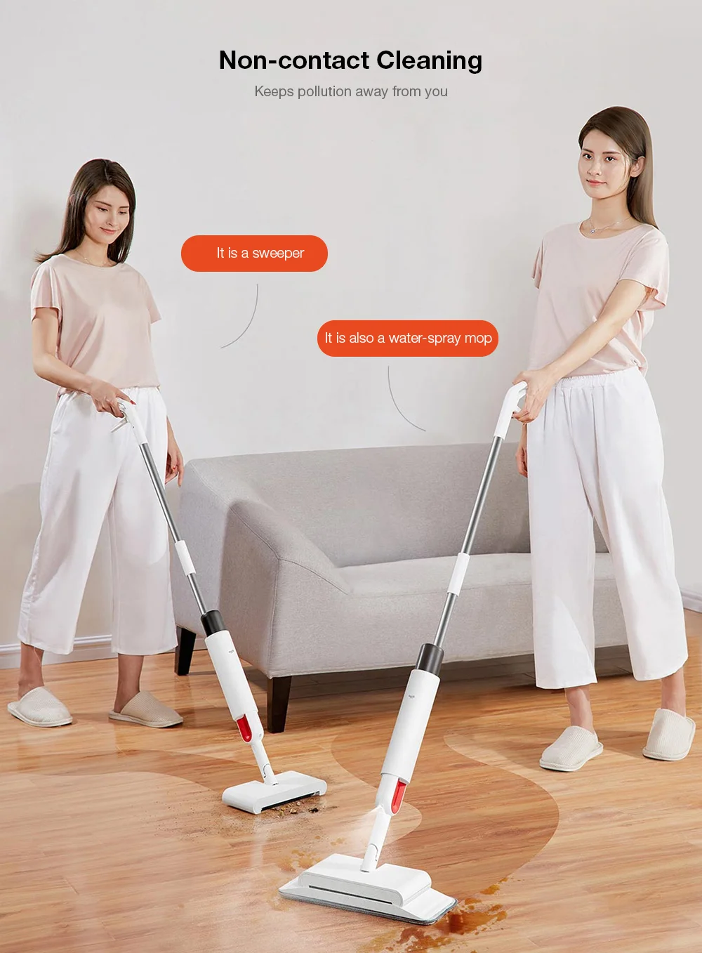 Deerma TB900 Multifunction Water-spray Mop Sweeper 230ml Dustbin 280ml Watertank Rotatable Design