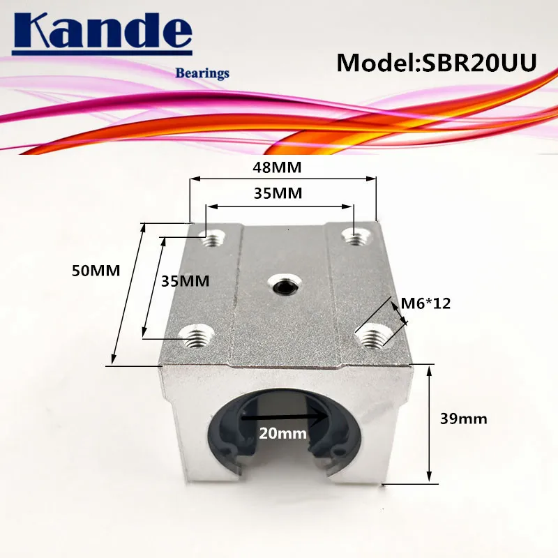 Kande подшипники 4 шт. SBR20UU SBR20 UU SBR20 открытый подшипник блок ЧПУ части направляющие для 20 мм линейной направляющей SBR20 20 мм SME20UU SME SBR