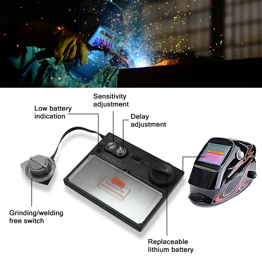 

Solar Energy Automatic Changing Light Welding Mask Lens Welding Protection Helmet Dimming Visor with LED Light