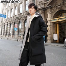 SingleRoad зимняя мужская куртка Новая мода длинный пуховик с капюшоном мужская Толстая Теплая Верхняя одежда куртка ветрозащитная повседневная мужская куртка