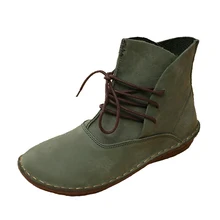 Ботинки до середины икры женская кожаная обувь женские повседневные ботинки в стиле ретро женские ботинки ручной работы на плоской подошве из натуральной кожи размер 35-42