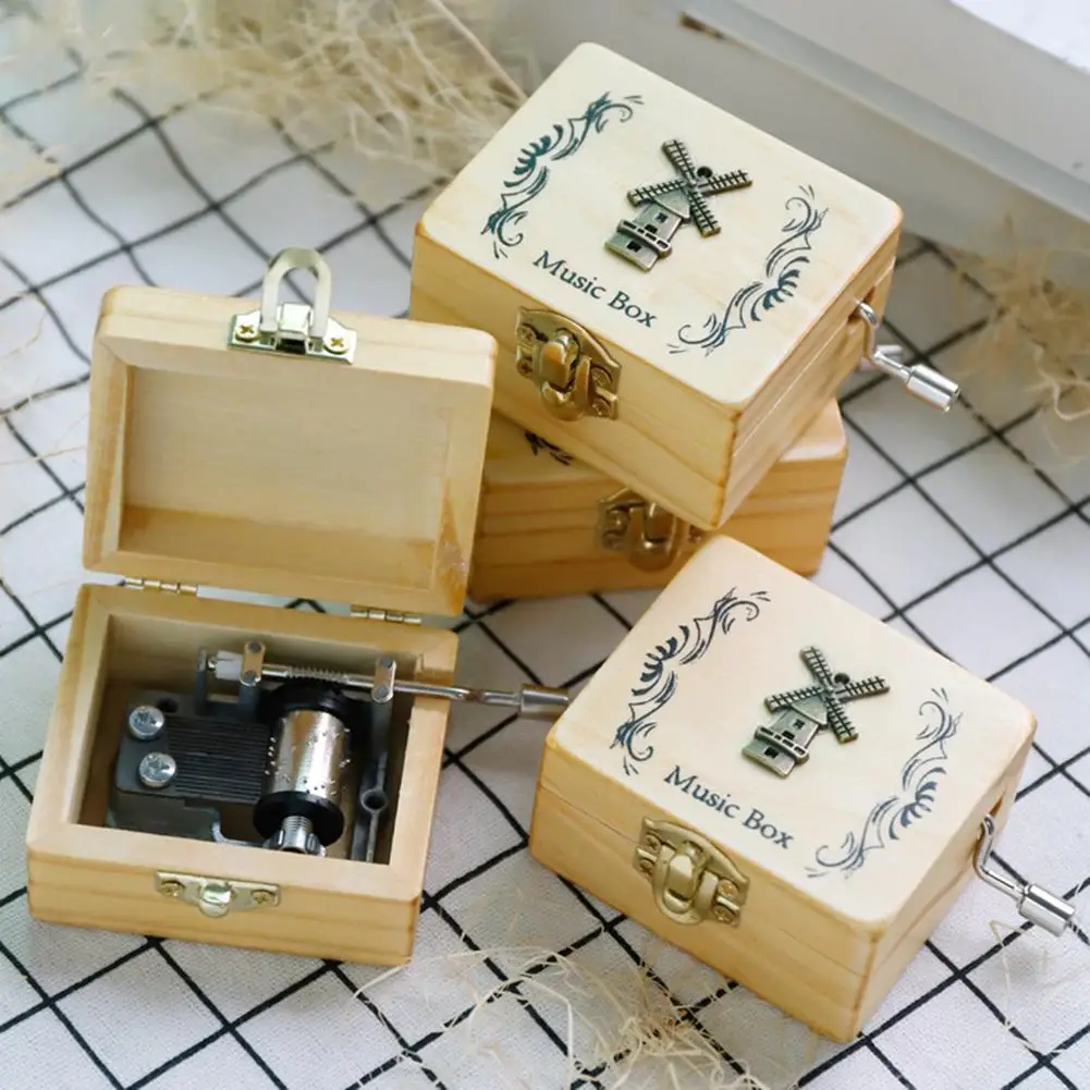 Animal/Tower/Sailboat Carved Mini Wooden Hand Crank Music Box Kids Birthday Gift Cranked Wood Christmas | Дом и сад