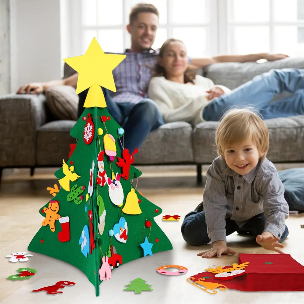 OurWarm DIY войлочная Рождественская елка с мешочком, блестящие детские игрушки, искусственное дерево, настенные подвесные украшения, рождественские украшения для дома