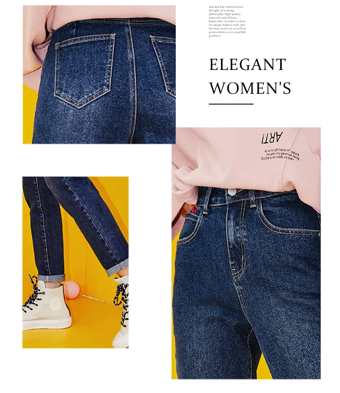 LEIJIJESNS Новое поступление темно-синие свободные шаровары с низкой эластичной талией джинсы размера плюс женские джинсы классические повседневные свободные женские джинсы 9092