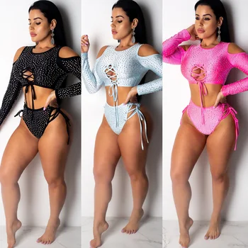

Summer Irregular Hollowed-out Off-the-shoulder Bikini Swimsuit Hot Drill Suit