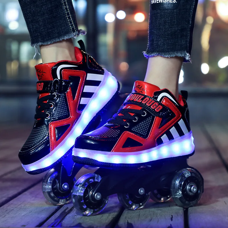 Heelys/коньки для женщин и детей, два стула, светодиодный шкив, катание на коньках, мигающие светодиодные фонари, обувь, четыре стула, светодиодный поезд, обувь для катания на коньках, Размер 29-40