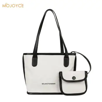 

Simple Canvas Women Shoulder Shopping Bags Large Capacity Lady Casual Letters Top-handle Handbag with Small Purse Clutches
