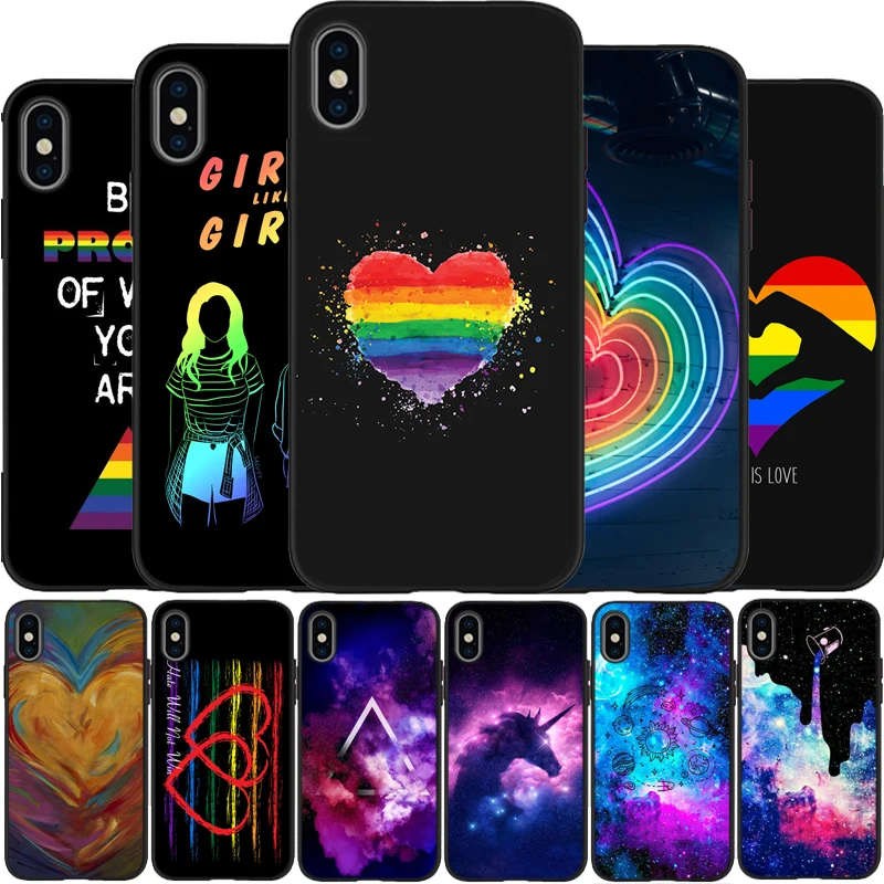 

Love Is Love LGBT Rainbow Heart Cover Soft Silicone black Phone Case For X XR XS Max For iPhone 6 6plus 7 8 plus 5 5S SE