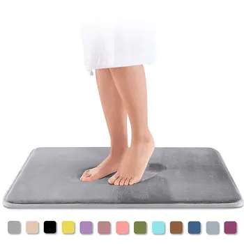

Home Bath Mat Non-slip Bathroom Carpet Soft Coral Fleece Memory Foam Rug Mat Kitchen Toilet Floor Decor Washable 6 colors