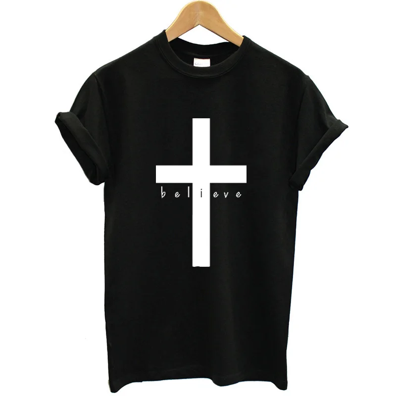 Женские забавные летние топы с коротким рукавом и круглым вырезом, футболка "Вера", одежда с христианским Иисусом, женская футболка, Женская хлопковая футболка