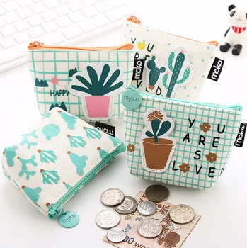 

2019 Lady Kid Patch Cactus Flamgoing Coin Wallet Canvas Lady Small Mini Coin Pouch Zipper Money Key Earphone Coin Holder Purse