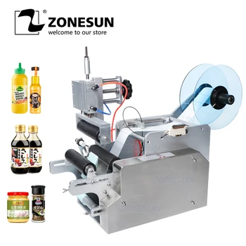 

ZOENSUN TB-80 Desktop Pneumatic Semi Automatic Labeling Machine Wine Round hand Sanitizer Bottle Applicator Labeling Sticker