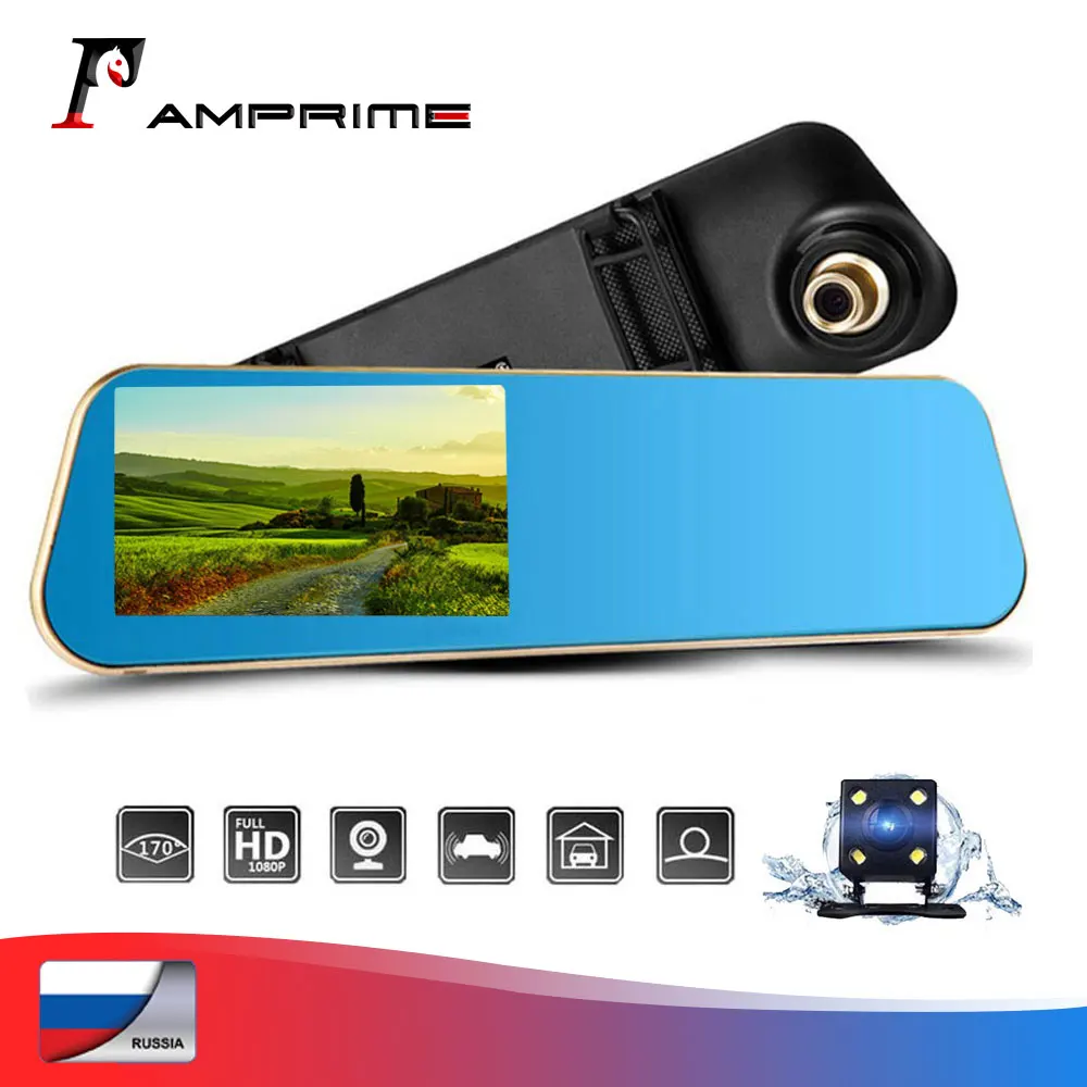 AMPrime 4.3 Inch Car Rear View Mirror Dash Cam Auto Video Recorder