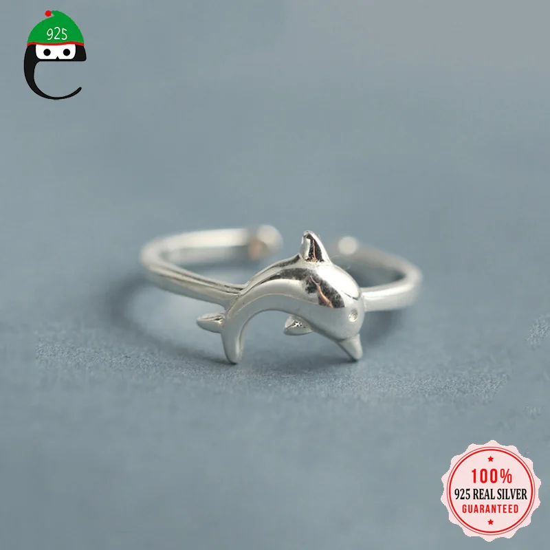 

ElfoPlataSi 100% 925 Solid Real Sterling Silver Dolphins Openingl Ring Sizable 5 6 7 For Girl Women Fine Silver Jewelry XY1187