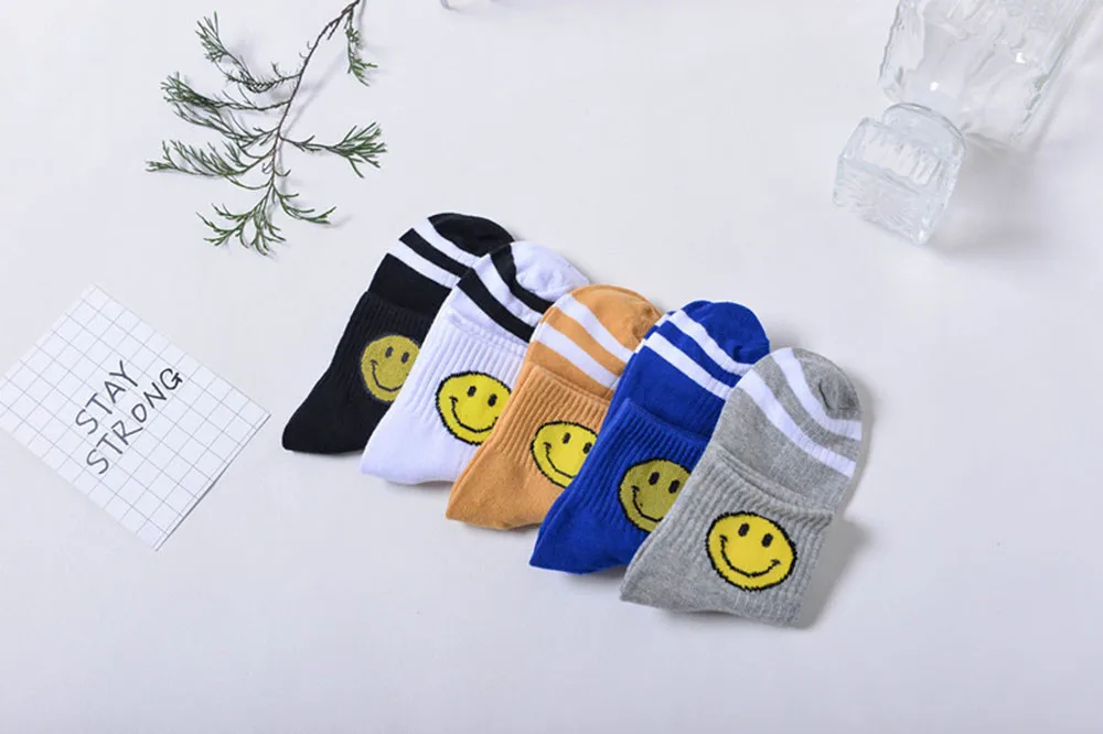Smiley short tube striped socks comfortable breathable casual slippers socks quality autumn winter men women daily