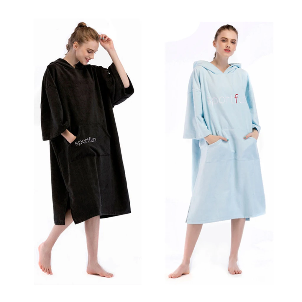 Microfiber Surf Beach Hooded Poncho Water-absorbing Quick Dry Bathrobe (Wetsuit Changing Robe/Towel) - with Large Front Poccket