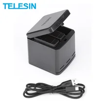 TELESIN 3-Way Battery Charger with Charging USB Type-C 3.0 Cable Storage Box Charger for GoPro Hero 5 6 7 8 Black Accessories